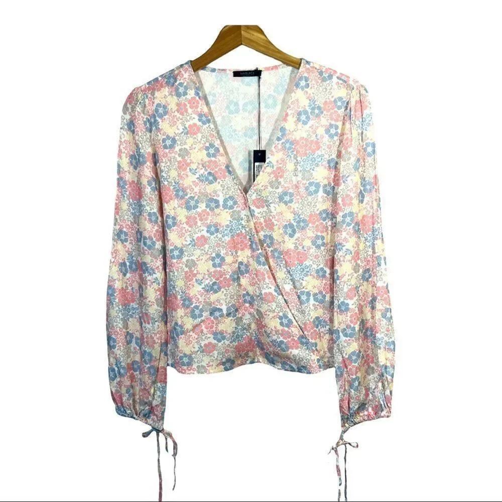 BOBI BLACK Women’s Faux Wrap Floral Top Pink/Blue Size Small